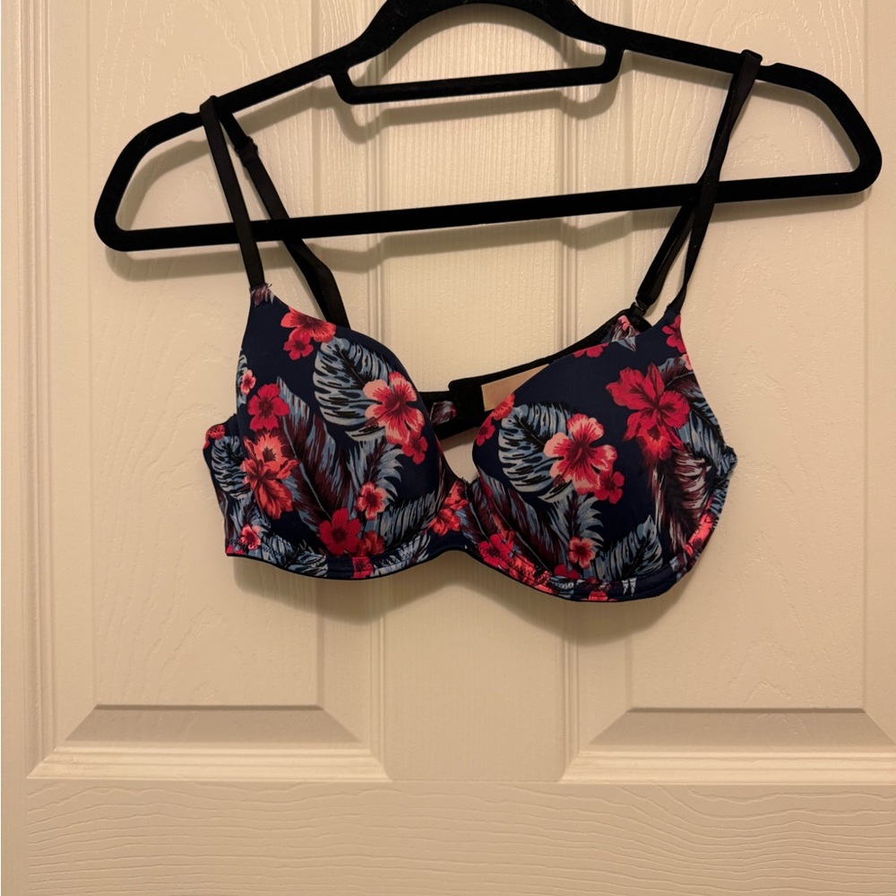 PINK Bra - Blue Tropical Floral